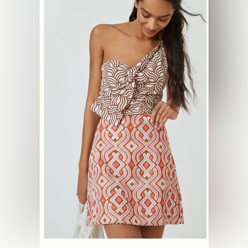 Anthropologie embroidered mini skirt